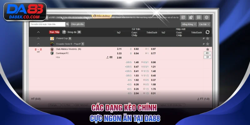 Các dạng kèo chính cực ngon ăn tại DA88